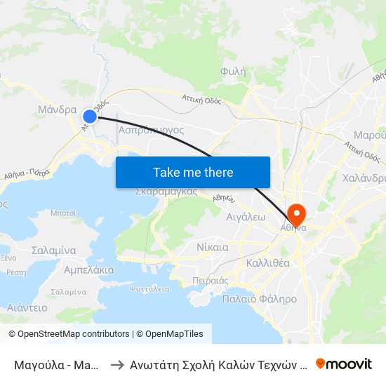 Μαγούλα - Magoula to Ανωτάτη Σχολή Καλών Τεχνών Αθήνας map