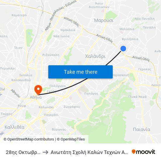 28ης Οκτωβριου to Ανωτάτη Σχολή Καλών Τεχνών Αθήνας map
