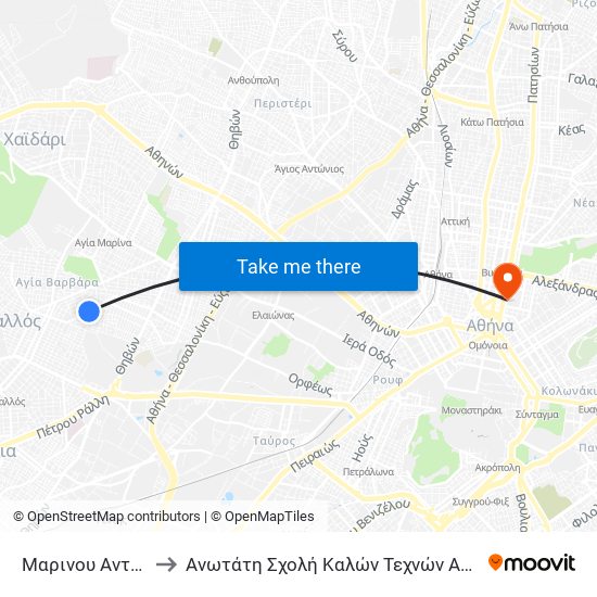 Μαρινου Αντυπα to Ανωτάτη Σχολή Καλών Τεχνών Αθήνας map
