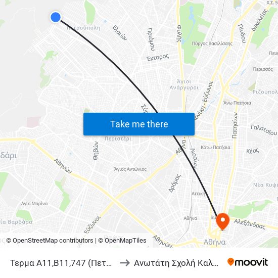 Τερμα Α11,Β11,747 (Πετρουπολη) - Petroupoli to Ανωτάτη Σχολή Καλών Τεχνών Αθήνας map