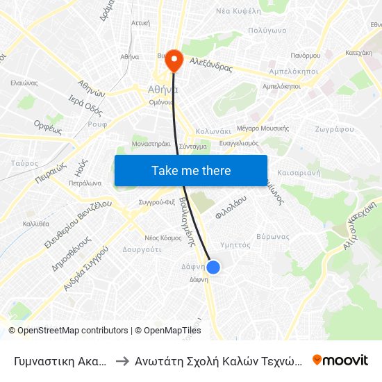 Γυμναστικη Ακαδημια to Ανωτάτη Σχολή Καλών Τεχνών Αθήνας map