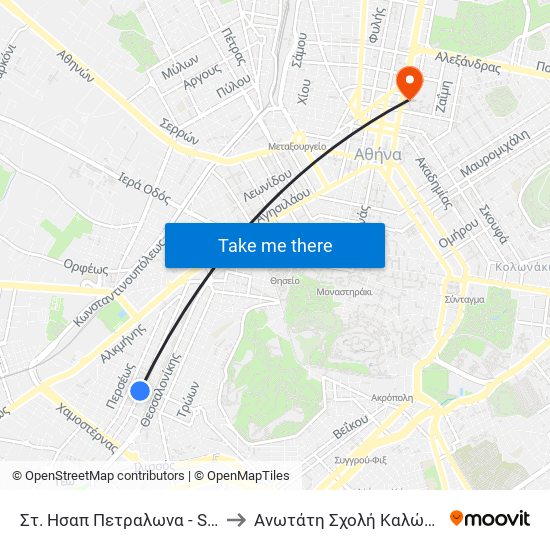Στ. Ησαπ Πετραλωνα - St. Hsap Petralonα to Ανωτάτη Σχολή Καλών Τεχνών Αθήνας map
