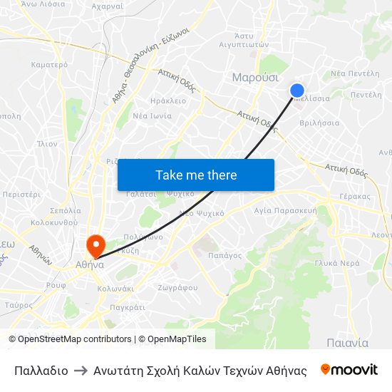 Παλλαδιο to Ανωτάτη Σχολή Καλών Τεχνών Αθήνας map