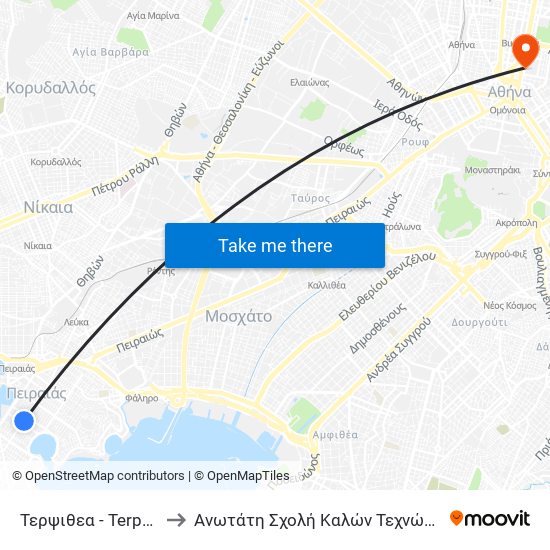 Τερψιθεα - Terpsithea to Ανωτάτη Σχολή Καλών Τεχνών Αθήνας map