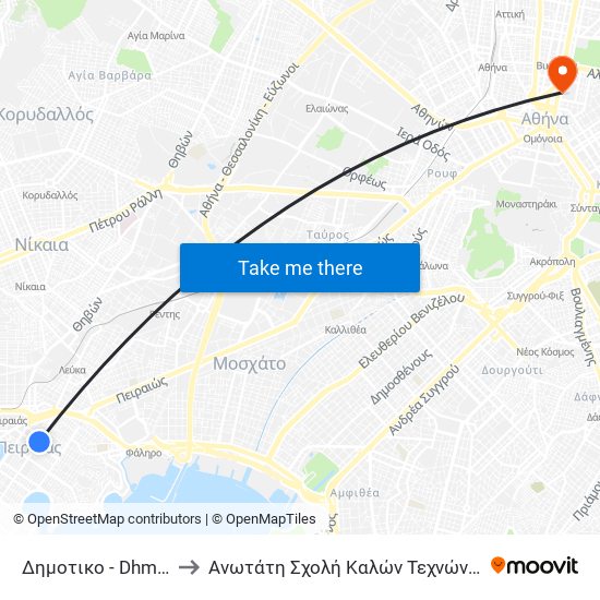 Δημοτικο - Dhmotiko to Ανωτάτη Σχολή Καλών Τεχνών Αθήνας map