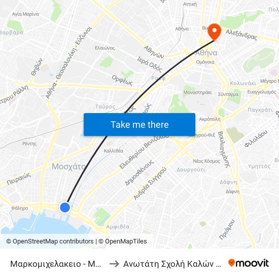 Μαρκομιχελακειο - Markomixelakeio to Ανωτάτη Σχολή Καλών Τεχνών Αθήνας map