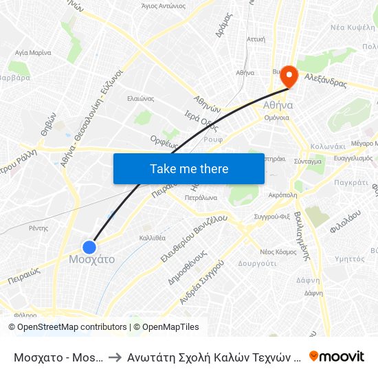 Μοσχατο - Mosxato to Ανωτάτη Σχολή Καλών Τεχνών Αθήνας map