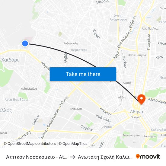 Αττικον Νοσοκομειο - Attikon Nosokomeio to Ανωτάτη Σχολή Καλών Τεχνών Αθήνας map