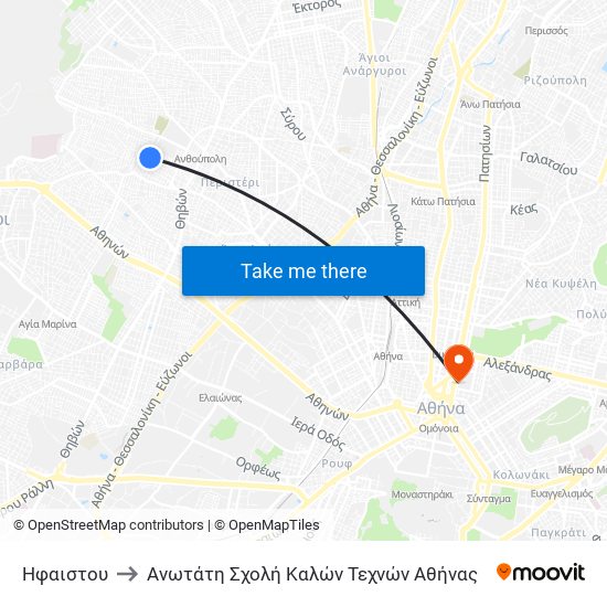 Ηφαιστου to Ανωτάτη Σχολή Καλών Τεχνών Αθήνας map