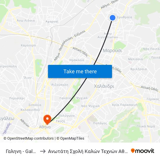 Γαληνη - Galhnh to Ανωτάτη Σχολή Καλών Τεχνών Αθήνας map