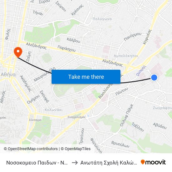 Νοσοκομειο Παιδων - Nosokomeio Paidon to Ανωτάτη Σχολή Καλών Τεχνών Αθήνας map