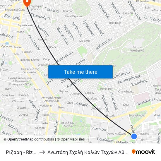 Ριζαρη - Rizarh to Ανωτάτη Σχολή Καλών Τεχνών Αθήνας map