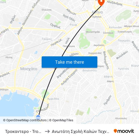Τροκαντερο - Trokantero to Ανωτάτη Σχολή Καλών Τεχνών Αθήνας map