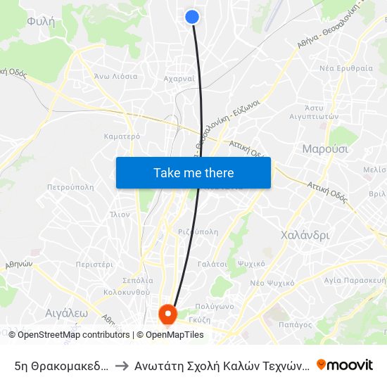 5η Θρακομακεδονων to Ανωτάτη Σχολή Καλών Τεχνών Αθήνας map