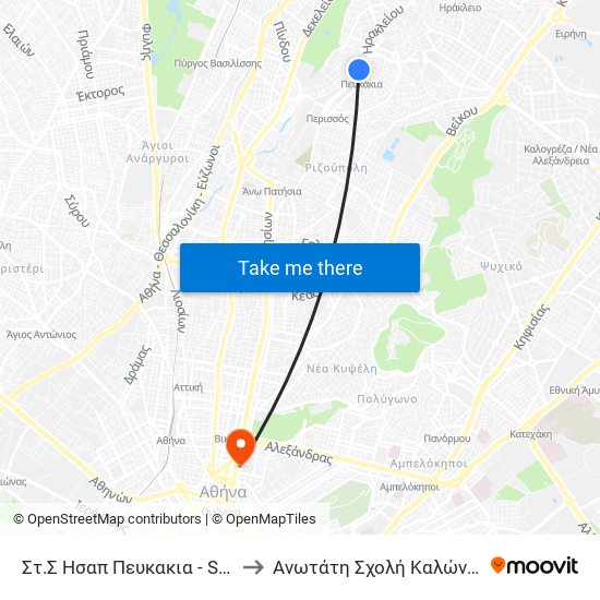 Στ.Σ Ησαπ Πευκακια - St. Hsap Peykakia to Ανωτάτη Σχολή Καλών Τεχνών Αθήνας map
