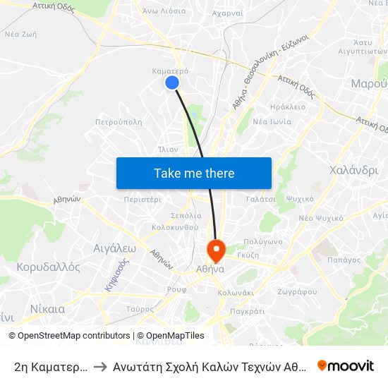 2η Καματερου to Ανωτάτη Σχολή Καλών Τεχνών Αθήνας map