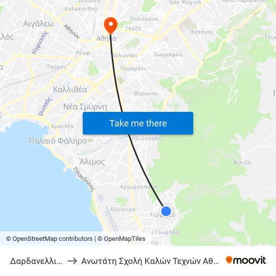 Δαρδανελλιων to Ανωτάτη Σχολή Καλών Τεχνών Αθήνας map