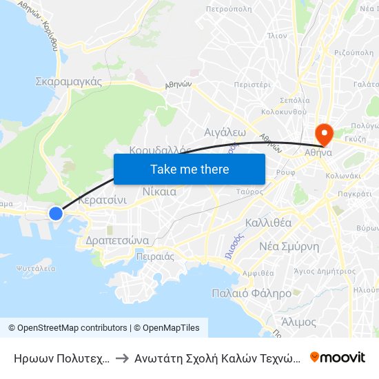 Ηρωων Πολυτεχνειου to Ανωτάτη Σχολή Καλών Τεχνών Αθήνας map