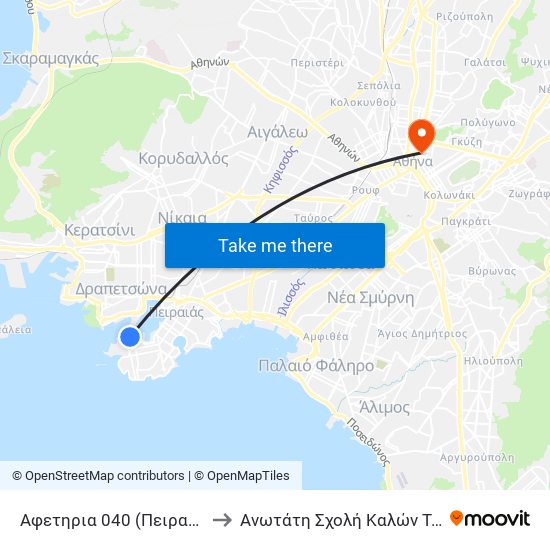 Αφετηρια 040 (Πειραιασ) - Peiraias to Ανωτάτη Σχολή Καλών Τεχνών Αθήνας map