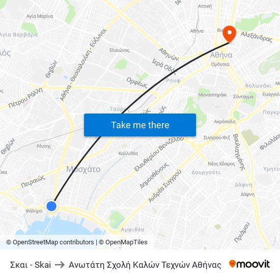 Σκαι - Skai to Ανωτάτη Σχολή Καλών Τεχνών Αθήνας map