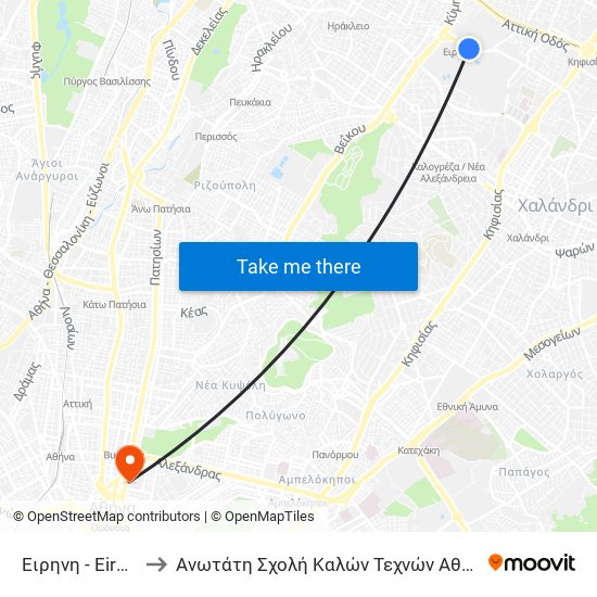 Ειρηνη - Eirhnh to Ανωτάτη Σχολή Καλών Τεχνών Αθήνας map