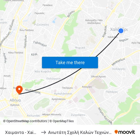 Χαιμαντα - Xaimanta to Ανωτάτη Σχολή Καλών Τεχνών Αθήνας map