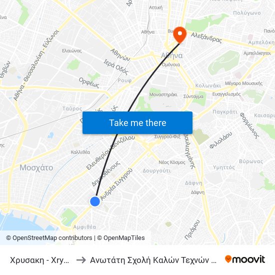 Χρυσακη - Xrysakh to Ανωτάτη Σχολή Καλών Τεχνών Αθήνας map