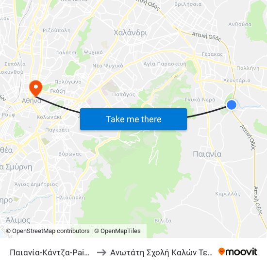 Παιανία-Κάντζα-Paiania-Kantza to Ανωτάτη Σχολή Καλών Τεχνών Αθήνας map