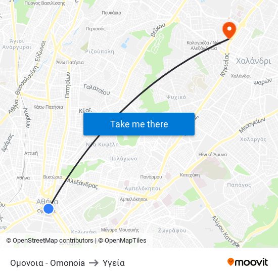 Ομονοια - Omonoia to Υγεία map