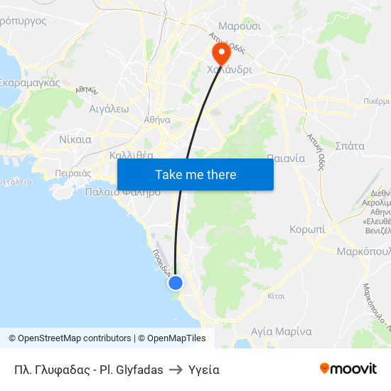 Πλ. Γλυφαδας - Pl. Glyfadas to Υγεία map