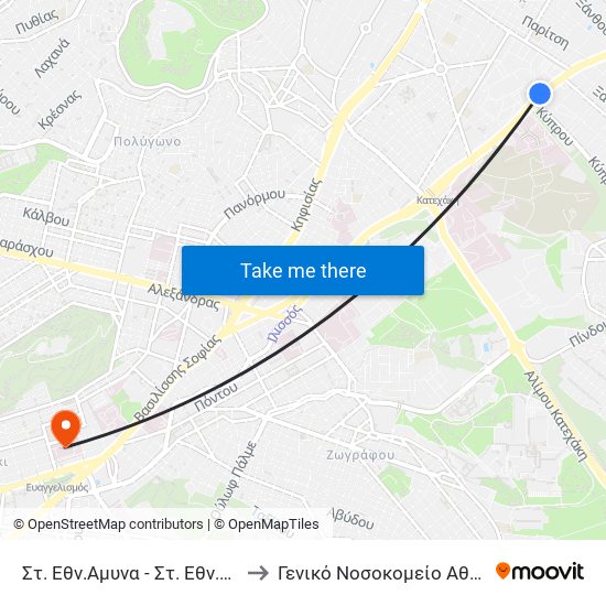 Στ. Εθν.Αμυνα - Στ. Εθν.Αμυνα - St. Ethn. Amyna to Γενικό Νοσοκομείο Αθηνών ""Ευαγγελισμός"" map