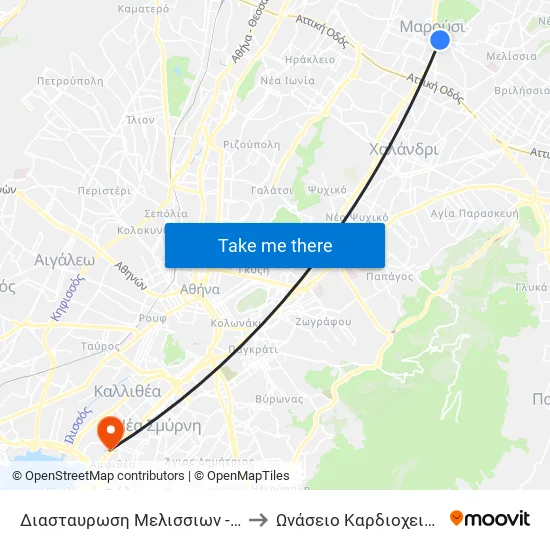 Διασταυρωση Μελισσιων - Diastayrosi Melission to Onassis Cardiac Surgery Center map