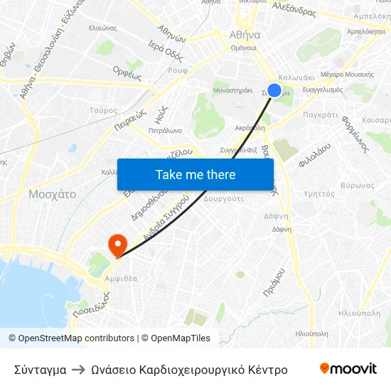 Syntagma to Onassis Cardiac Surgery Center map