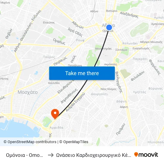 Omonia to Onassis Cardiac Surgery Center map