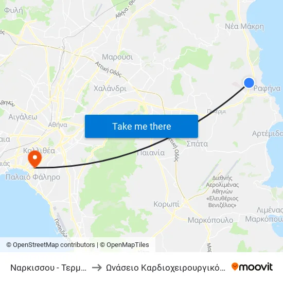 Narcissus - Terminal 314 to Onassis Cardiac Surgery Center map