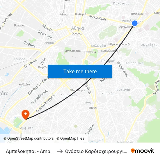 Αμπελοκηποι - Ampelokhpoi to Onassis Cardiac Surgery Center map