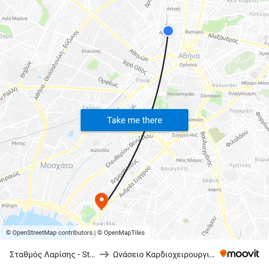 Larissa Station to Onassis Cardiac Surgery Center map