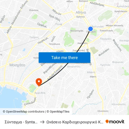 Syntagma to Onassis Cardiac Surgery Center map