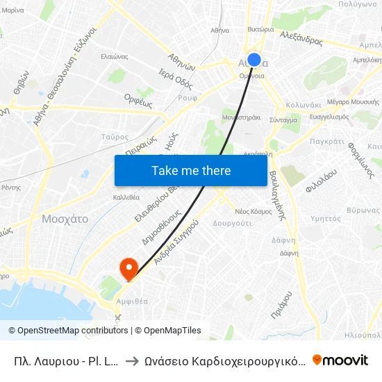 Πλ. Λαυριου - Pl. Layrioy to Onassis Cardiac Surgery Center map