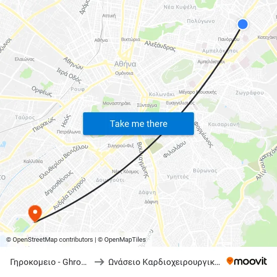 Γηροκομειο - Ghrokomeio to Onassis Cardiac Surgery Center map