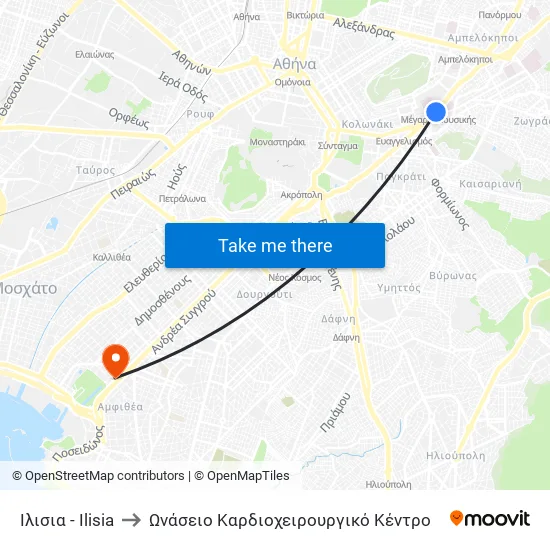 Ιλισια - Ilisia to Onassis Cardiac Surgery Center map