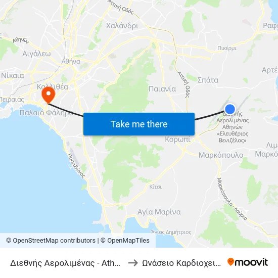Athens International Airport to Onassis Cardiac Surgery Center map