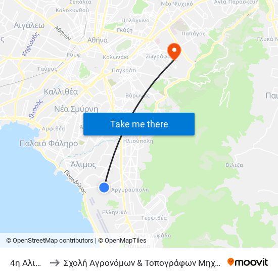 4η Αλιμου to Σχολή Αγρονόμων & Τοπογράφων Μηχανικών map