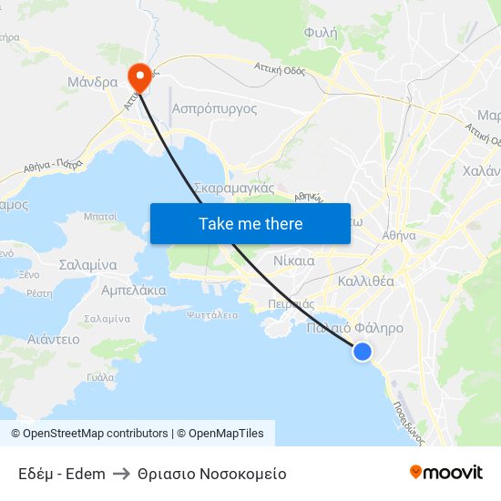 Εδέμ - Edem to Θριασιο Νοσοκομείο map