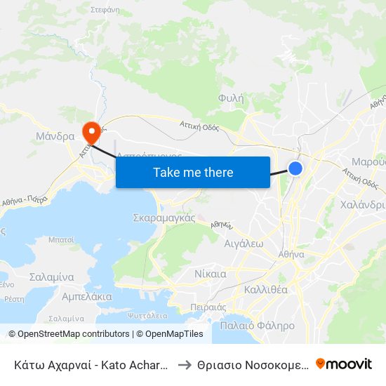 Κάτω Αχαρναί - Kato Acharnai to Θριασιο Νοσοκομείο map