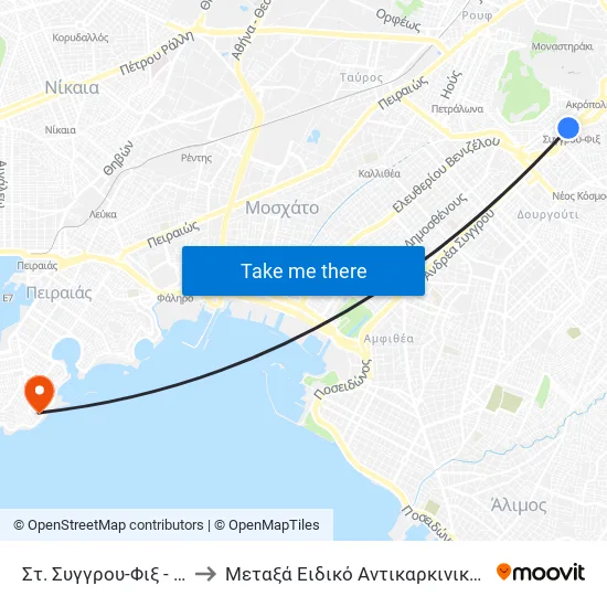 Syggrou-Fix Station to Metaxa Special Cancer Hospital of Piraeus map
