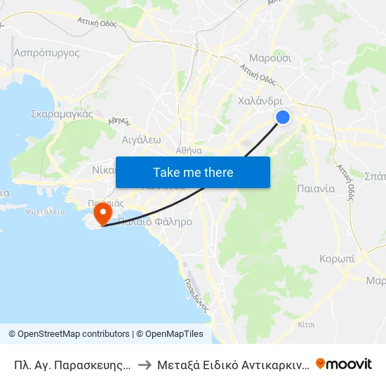 Πλ. Αγ. Παρασκευης - Pl. Ag. Paraskeyhs to Metaxa Special Cancer Hospital of Piraeus map