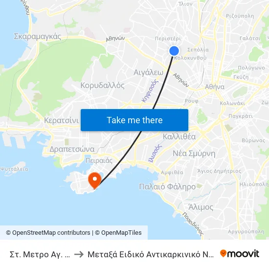 Στ. Μετρο Αγ. Αντωνιος to Metaxa Special Cancer Hospital of Piraeus map