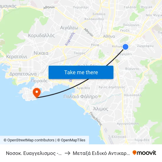 Νοσοκ. Ευαγγελισμος - Nosokomeio Eyaggelismos to Metaxa Special Cancer Hospital of Piraeus map