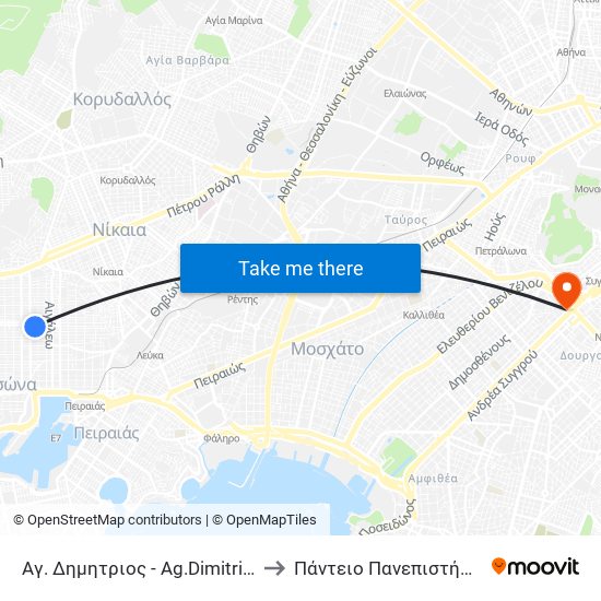 Αγ. Δημητριος - Ag.Dimitrios to Πάντειο Πανεπιστήμιο map